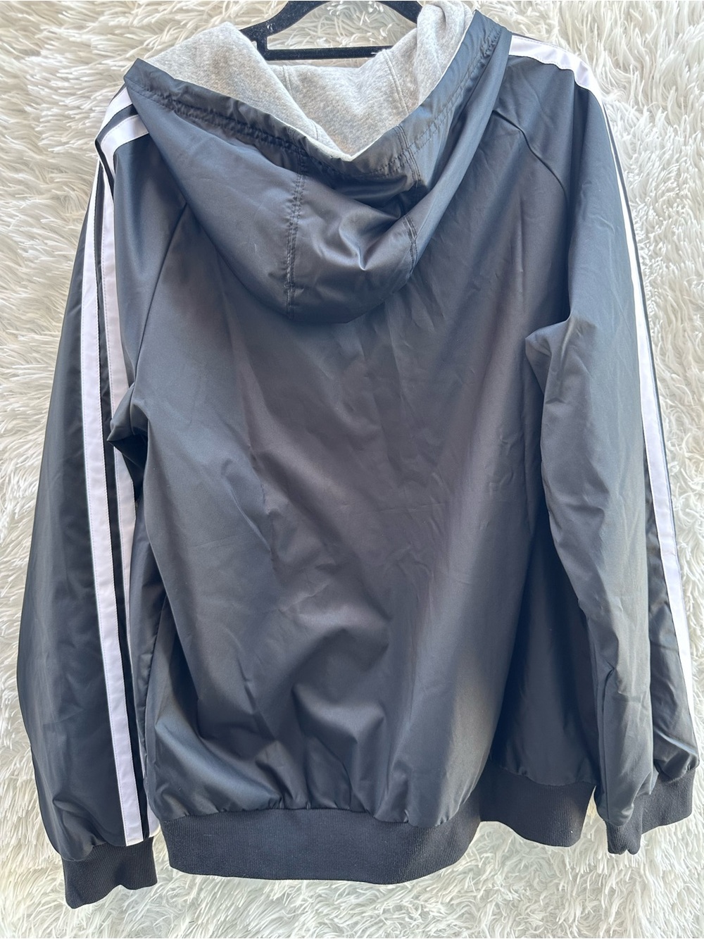 Adidas Black Hooded Track Jacket with White Stripes - reversible - Picture 5 of 6